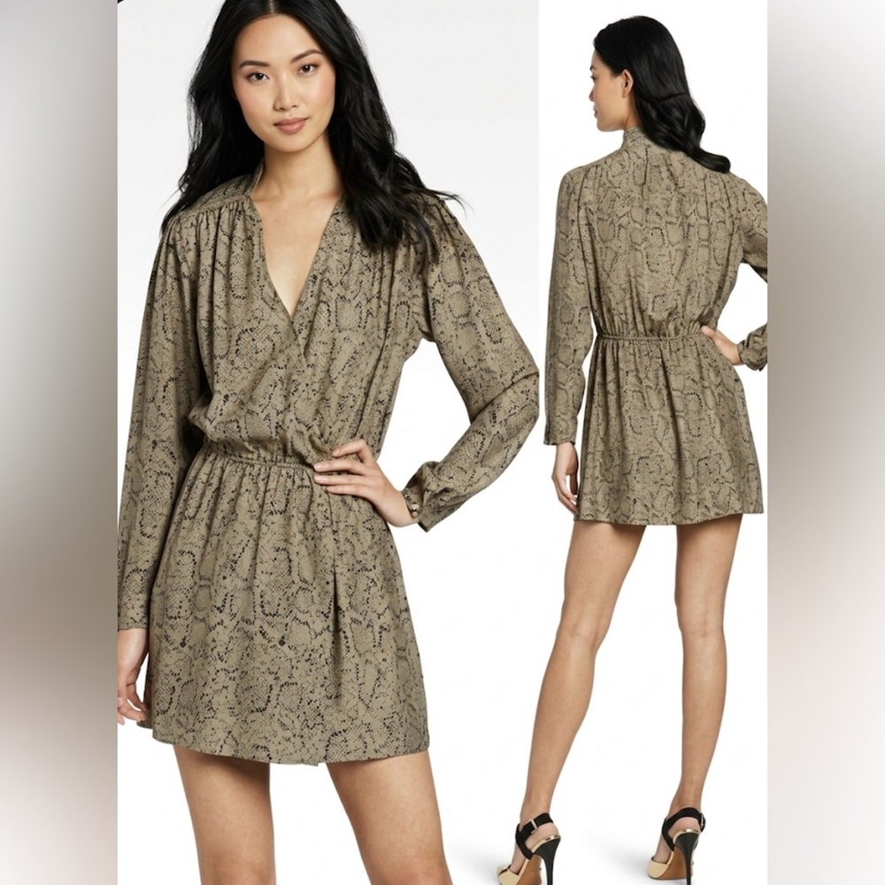 Parker Olive Snake Print Long Sleeve Mini Dress